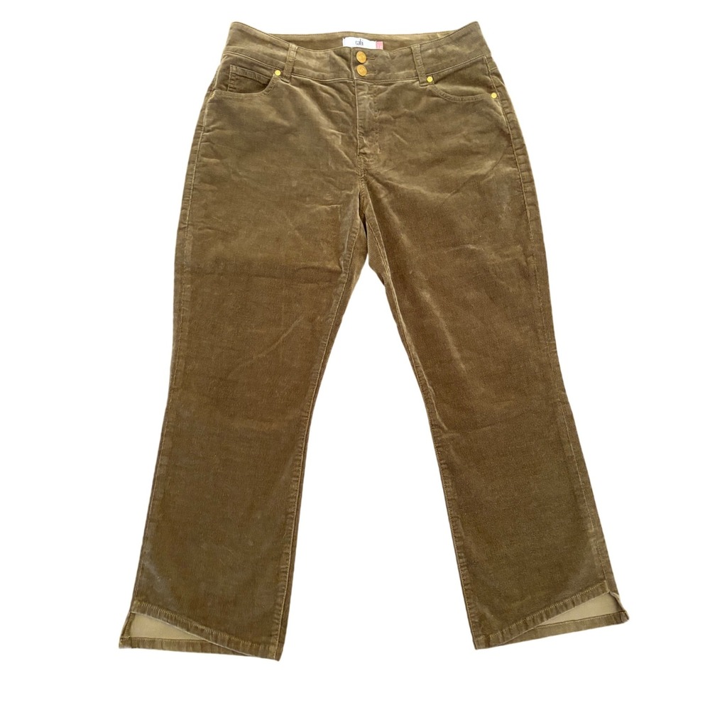 Cabi Hi-Low Crop Corduroy Jeans 12 Olive Green Moss Stretch Pants‎ 4694 Womens